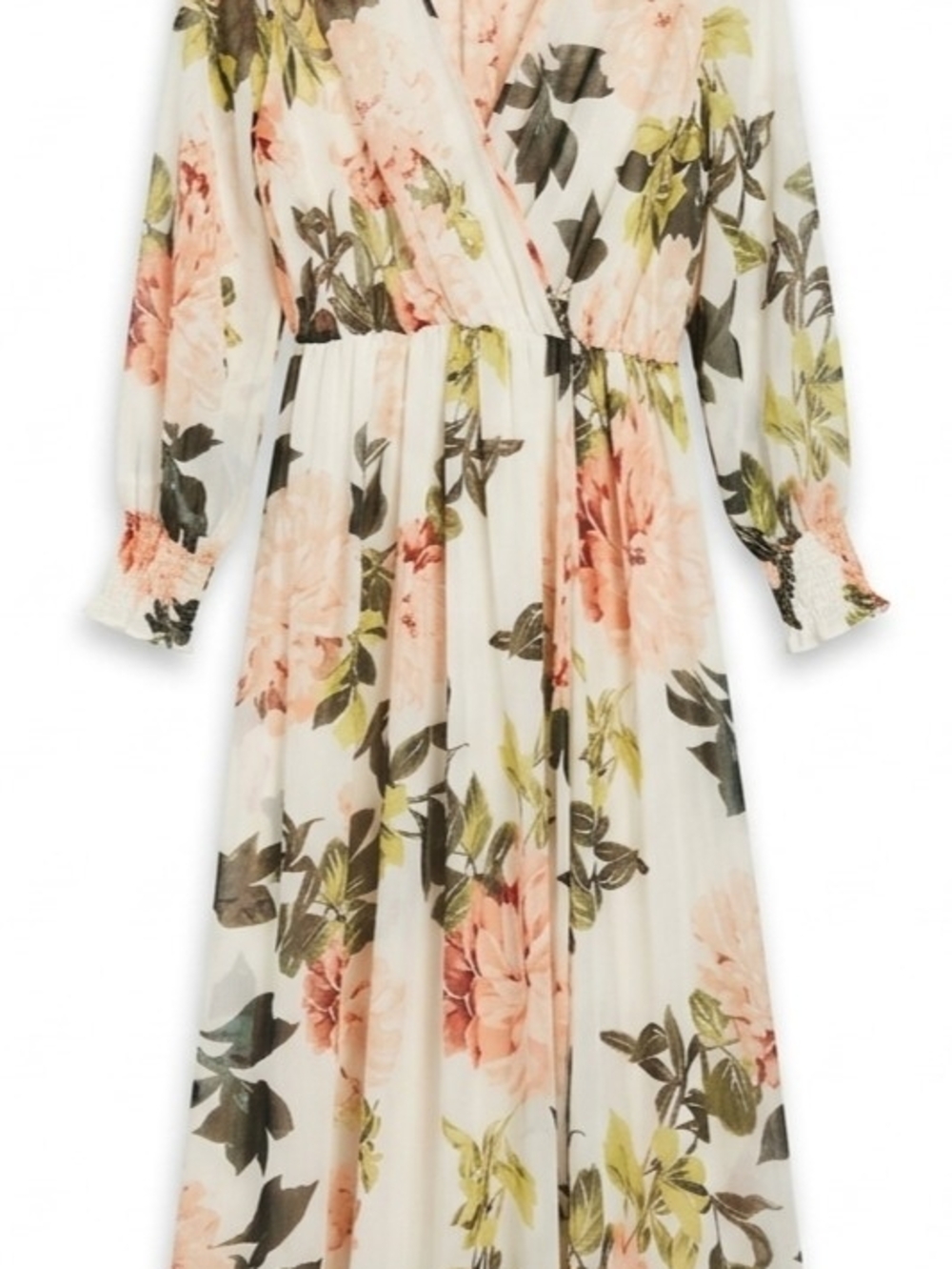 Women's Floral Wrap Maxi Dress in White and Pink